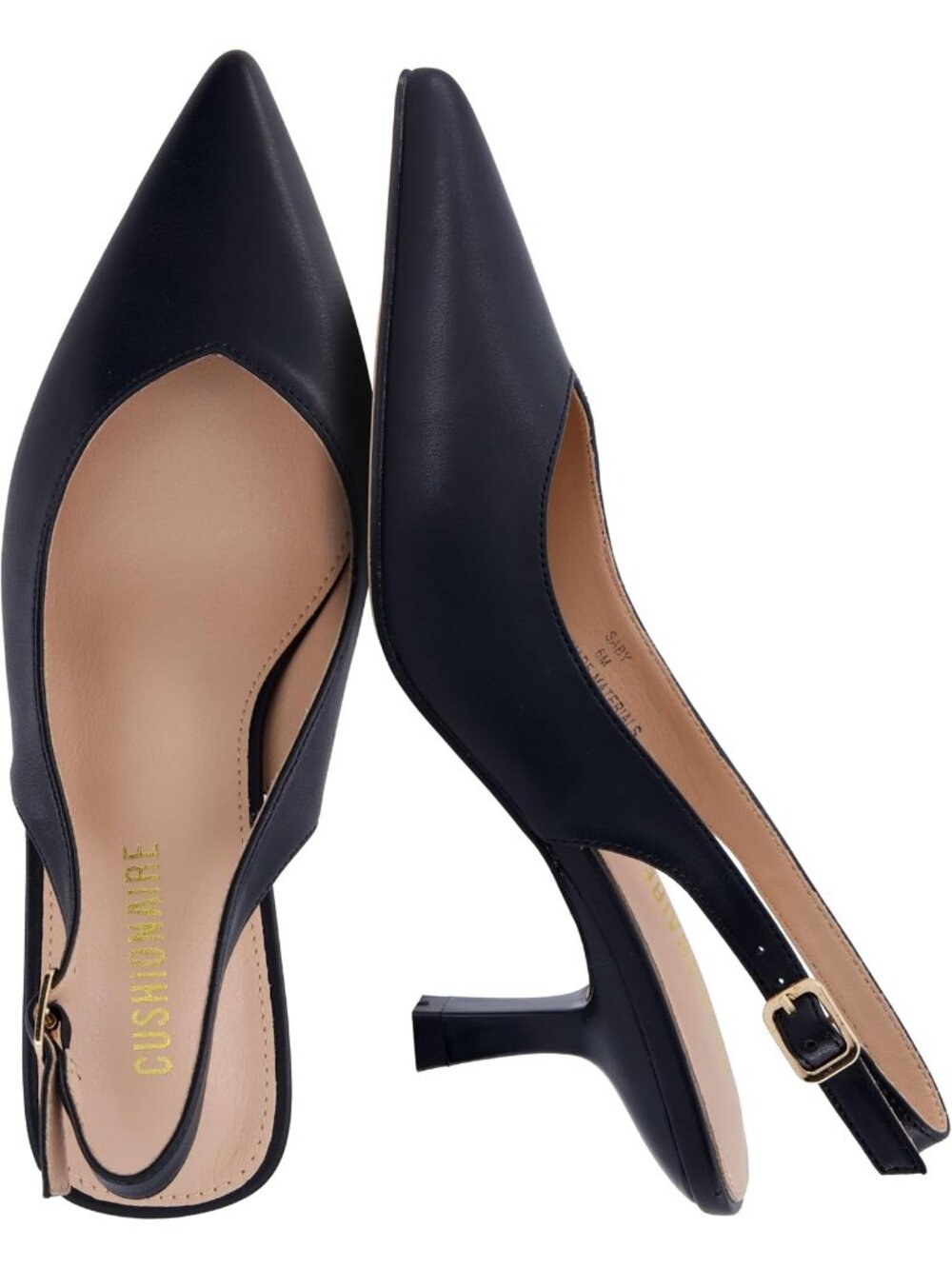 Women's Black Faux Leather Pointed Toe Adjustable Ankle Strap Slingback Heels
